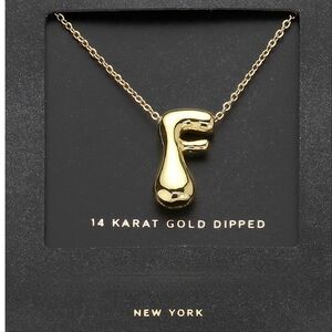 Gold "F" Bubble Monogram Pendant Chain Necklace Initial Charm 3D Casual